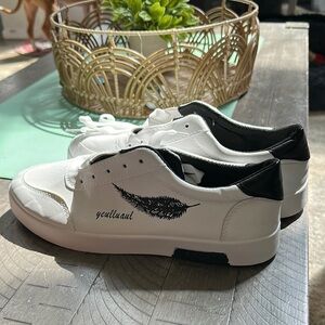 NWOT Stylish White and Black Women's Sneakers